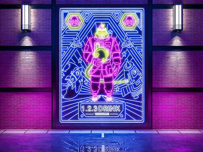 Neon Decorative Lights With Astronaut Design Purple Pink On Brick Wall And Side Wall Sconces 3d model