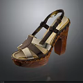 Fashionable High Heel Sandals With Wooden Block Heel And Brown Beige Straps