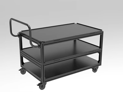 Black Industrial Three Tier Cart With Handle And Rolling Wheels For Equipment Transport 3d model