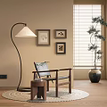 Accent Chair In Modern Living Room With Floor Lamp Wall Art Rug And Potted Plant