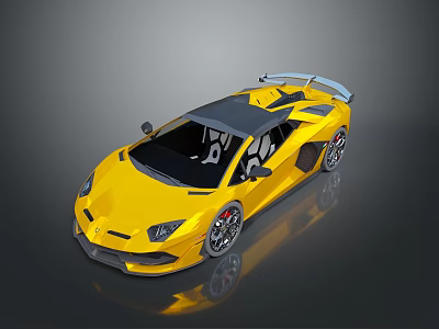 Yellow Luxury Sports Car With Sleek Aerodynamic Body Black Roof And Rear Spoiler 3d model