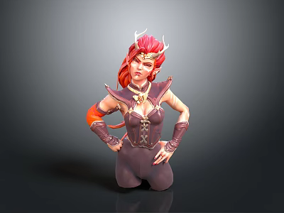 Fantasy Style Collectible Doll With Red Hair Horns And Purple Orange Outfit 3d model