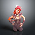 Fantasy Style Collectible Doll With Red Hair Horns And Purple Orange Outfit