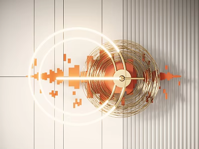 Elegant Modern Gold Circular Wall Decor With Illuminated Geometric Lines And Hanging Structure 3d model