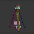 Rustic Wooden Tripod Structure With Hanging Metal Pot And Stone Base
