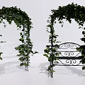 Outdoor Iron Chair With Curved Design Under Vine Covered Arbor