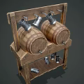 Vintage Rustic Wooden Furniture With Barrel Stands And Metal Fittings