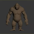 Realistic Muscular Ape 3D Model in Standing Posture with Gray Background 3d model