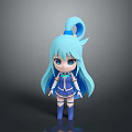 Cute Anime Style Cartoon Character With Long Blue Hair Ponytail And Blue Outfit