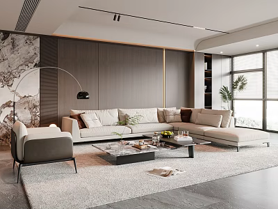 Modern Living Room Interior Design With L Shaped Sofa Coffee Table And Floor Lamp 3d model