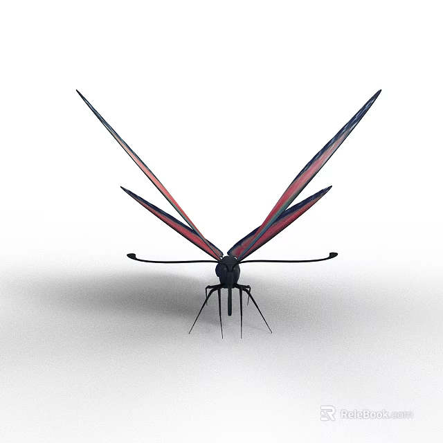 Flying Animal Dragonfly With Red And Blue Wings And Slender Body 3d model 