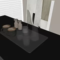 Cups On Black Tray Including Coffee Cups Glass Cups And Glass Carafe By Window Blinds