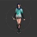 Stylish Game Movie Character With Blue Hair Green Sweater Black Skirt And Leather Boots
