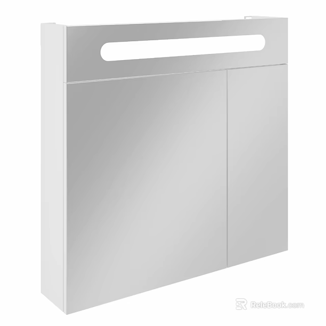 White Modern Mirror Cabinet With Double Door Design And Top Opening 3d model 