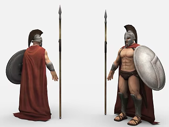 Spartan figure with a long gun with a shield 3d model