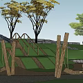Natural Outdoor Children's Playground With Slide Climbing Frame Trees And Green Lawn