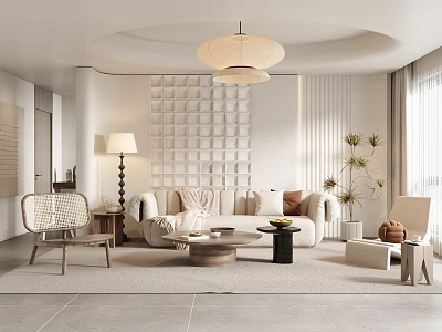 Modern Living Room Interior Design With Sofa Chair Coffee Table Geometric Wall And Floor Lamp 3d model