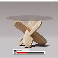 Modern Minimalist Coffee Table with Crossed Wooden Legs and Glass Top