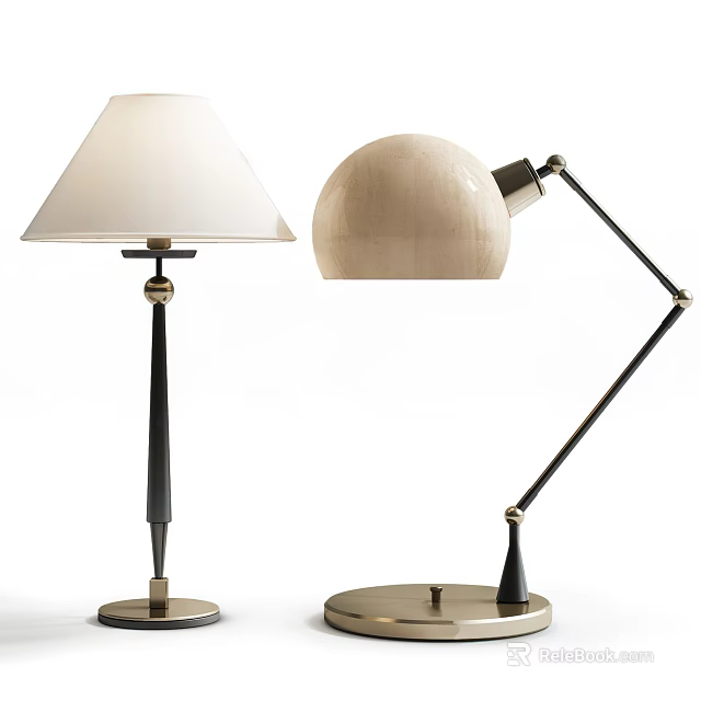 Modern Table Lamps With White Shade Black Pole And Adjustable Metal Arm 3d model 