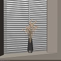 Stylish Gray Vase With Dried Pampas Grass On Light Colored Tabletop Against White Blinds
