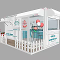 Modern Container Building Kiosk With Open Front White Picket Fence And Balloons