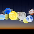 Hanging Solar System Planets Models With Sun Earth Moon And Rings On Blue Background