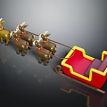 Decorated Reindeer Team Pulling Red Sleigh With Yellow Trim And Festive Design