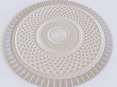 Round Handwoven Rug With Intricate Circular Pattern And Fringe Trim 3d model
