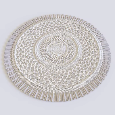 Round Handwoven Rug With Intricate Circular Pattern And Fringe Trim 3d model