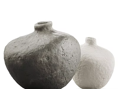 Handcrafted Ceramic Vessels in Gray and White with Textured Surfaces for Home Decor 3d model