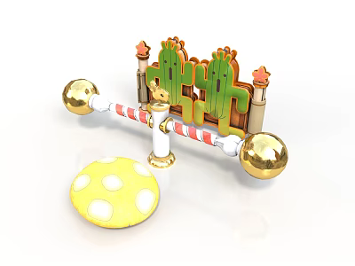 Colorful Playful Scene Components Featuring Cacti Red White Striped Barrier And Yellow Mushroom 3d model
