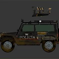 Police Utility Vehicle with Off Road Design Spotlight on Roof and Muddy Exterior