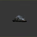 Scenic Residential Model House Landscape With Gray Roof Chimneys Green Grass And Trees