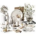 Minimalist Home Decorative Ornament Set With Ceramic Vases Plants Plates Wooden Cutting Board And Tableware