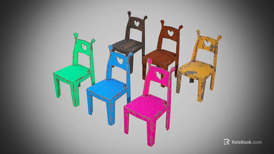Vibrant Small Furniture Chairs Featuring Heart Shaped Backrests In Multiple Colors 3d model 