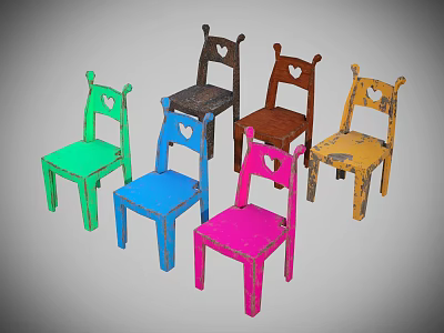 Vibrant Small Furniture Chairs Featuring Heart Shaped Backrests In Multiple Colors 3d model