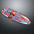 Sleek Red And Silver Racing Speedboat With Striped Pattern And Streamlined Design