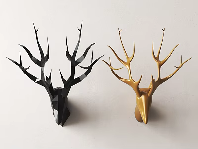 Modern Geometric Deer Head Wall Decor in Black and Gold for Home Interior Decoration 3d model