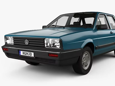 Vintage Volkswagen Blue Classic Car With Front Headlights Black Bumper And License Plate 3d model