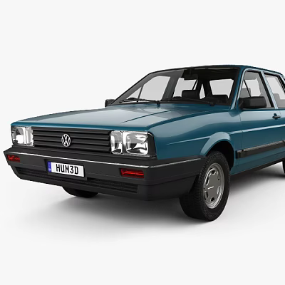 Vintage Volkswagen Blue Classic Car With Front Headlights Black Bumper And License Plate 3d model