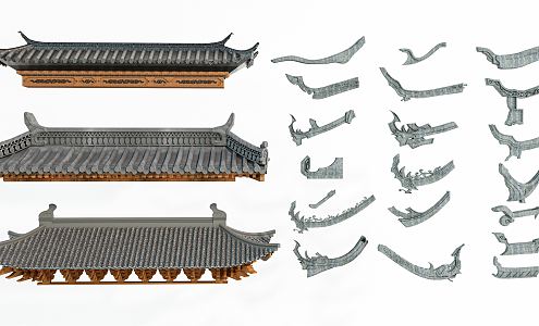 Chinese-style Eaves Cornice Line Eaves Ridge Component Door Head 3d model