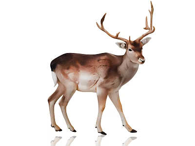 Brown And White Deer With Large Antlers Standing In Natural Environment 3d model
