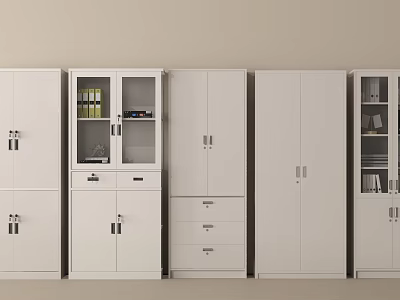 White File Cabinets With Various Styles Glass Doors Drawers And Storage Cabinets 3d model