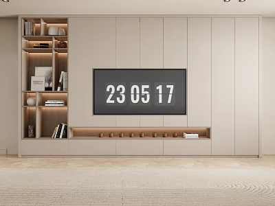 Modern TV Wall Unit With Open Storage Shelves And Decorative Books 3d model
