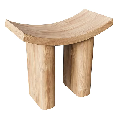 Modern Natural Wooden Stool Design Featuring Curved Seat And Column Legs 3d model