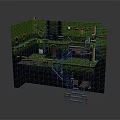 Underground Pipe And Staircase Structure With Brick Wall Green Surface And Metal Platform 3d model