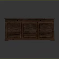 Dark Brown Wooden Entryway Console Cabinet With Flat Top Louvered Doors And Storage