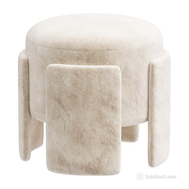 Beige Velvet Modern Minimalist Stool With Sturdy Legs And Comfortable Elegant Design 3d model 