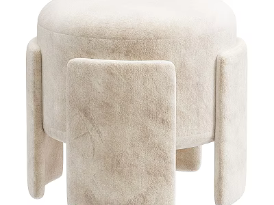 Beige Velvet Modern Minimalist Stool With Sturdy Legs And Comfortable Elegant Design 3d model