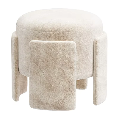 Beige Velvet Modern Minimalist Stool With Sturdy Legs And Comfortable Elegant Design 3d model